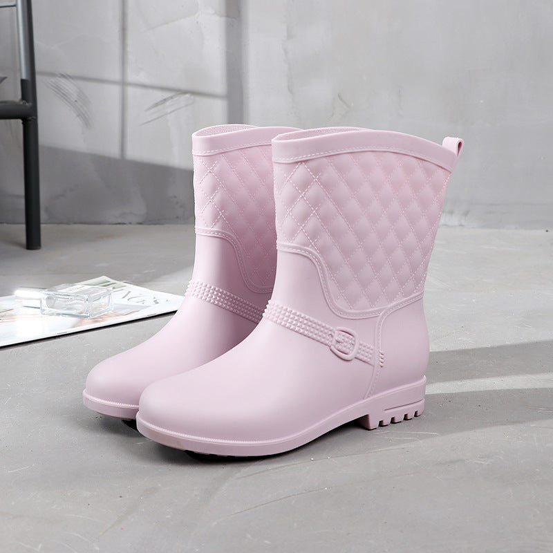 Rain Boots Women's Fashion Style Outer Wear Mid-tube Water Shoes - Enfance-Heureuse