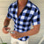Plaid T Shirt Mens Zipper Short Sleeve Shirts Summer Men Clothing - Enfance-Heureuse
