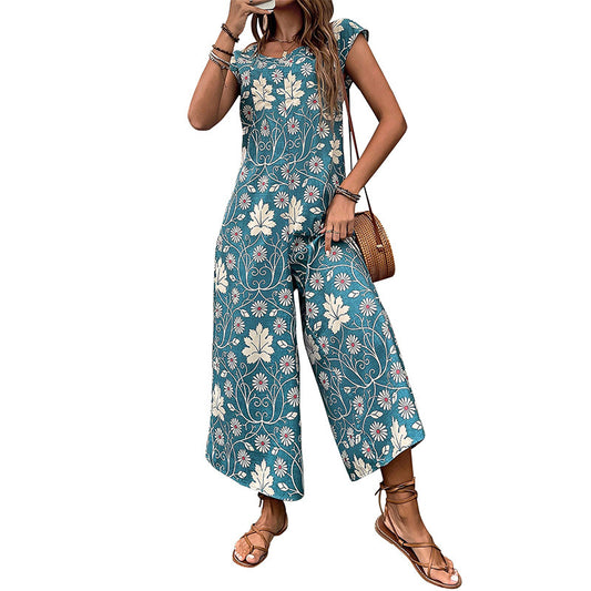 European And American Jumpsuit Printed Wide Leg Jumpsuit - Enfance-Heureuse
