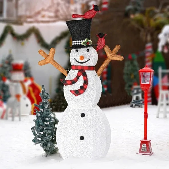 Lighted Snowman Christmas Yard Decorations, Pre-lit Snowman And Birds With 170 LED White Lights And Stakes For Xmas Outdoor Holiday Indoor Decor Lighted Holiday Displays - Enfance-Heureuse