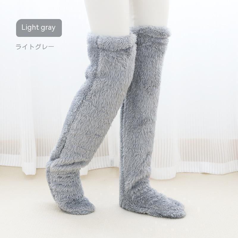 Over Knee High Fuzzy Long Socks Winter Warm Cold Leg Knee Joint Cold-proof Stockings Home Floor Sleeping Socks - Enfance-Heureuse
