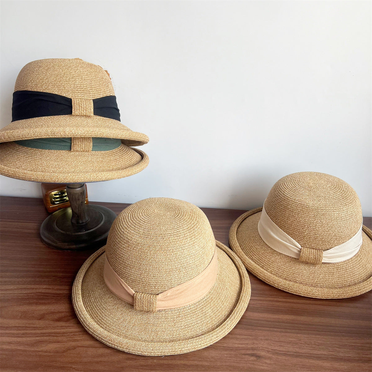 French Straw Sun Protection Bow Curling Temperament Straw Hat