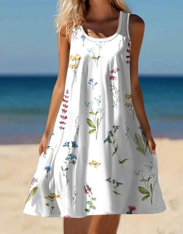 Ladies' Square Collar Printed A-list Fashionable Dress - Enfance-Heureuse