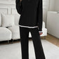 Devine Contrast Trim Round Neck Top and Pants Set - Enfance-Heureuse