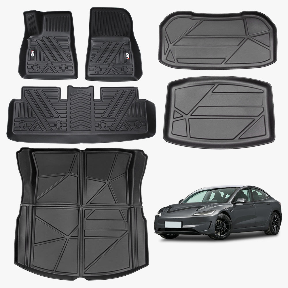 All-Weather TPE Floor Mats For Tesla Model Y 2021-2022 Model 3 2023-2025 - Waterproof, Anti-Slip, Full Coverage Car Floor Liners 6 PCS Set - Enfance-Heureuse