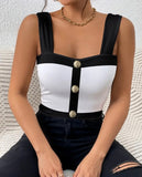 Women's Square Neck Sleeveless Color Blocked Versatile Slim Fit Vest - Enfance-Heureuse