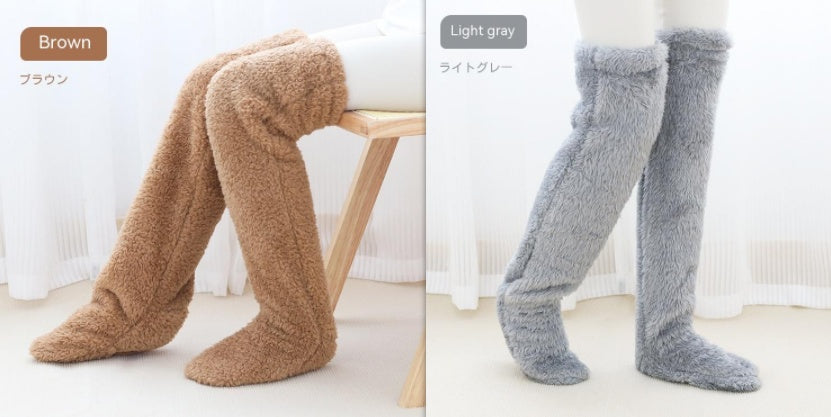 Over Knee High Fuzzy Long Socks Winter Warm Cold Leg Knee Joint Cold-proof Stockings Home Floor Sleeping Socks - Enfance-Heureuse
