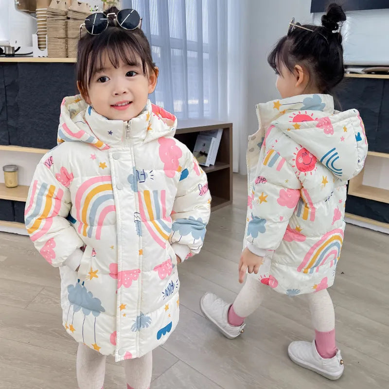 New Style Children's Down Jacket Middle Long Cute Thickened Cotton - Enfance-Heureuse