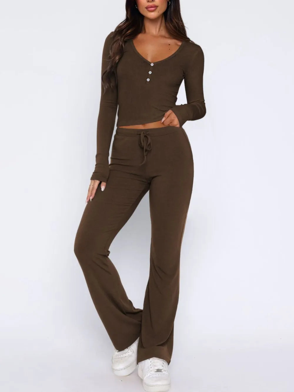 V-Neck Long Sleeve Top and Pants Set - Enfance-Heureuse