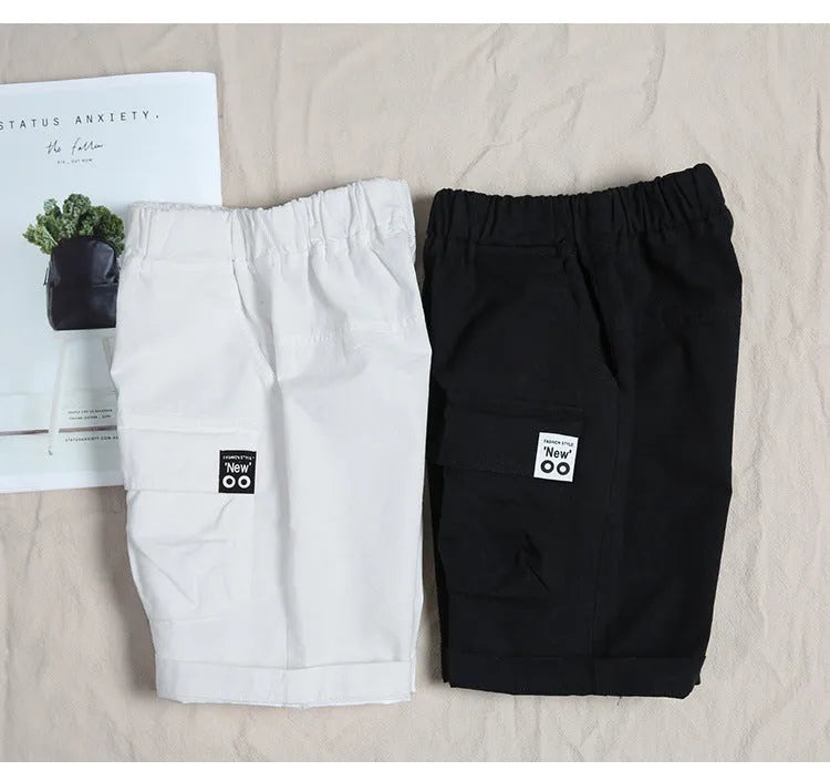 Solid Color Boy's Thin Loose Cropped Cargo Trousers - Enfance-Heureuse