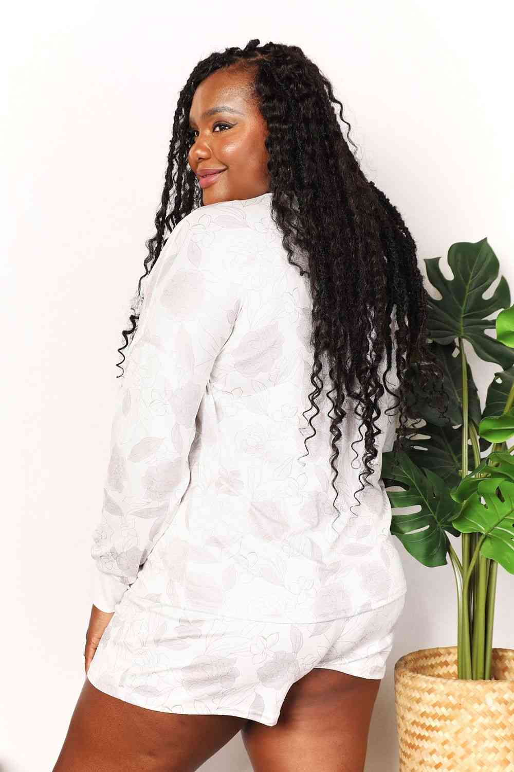 Double Take Floral Long Sleeve Top and Shorts Loungewear Set - Enfance-Heureuse