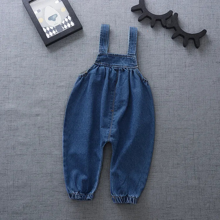 Boys and girls baby denim suspenders trousers - Enfance-Heureuse