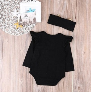 English Letter Baby One-piece 2pcs Set Head Scarf Hip-hop Style Suit - Enfance-Heureuse