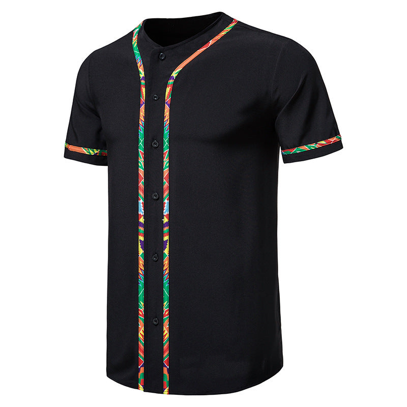 Men's Short-sleeved Shirt Multicolor Printing Round Neck - Enfance-Heureuse