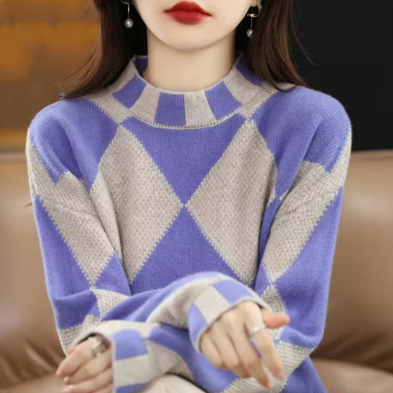 Mock Neck Sweater Bottoming Shirt New Color Matching - Enfance-Heureuse