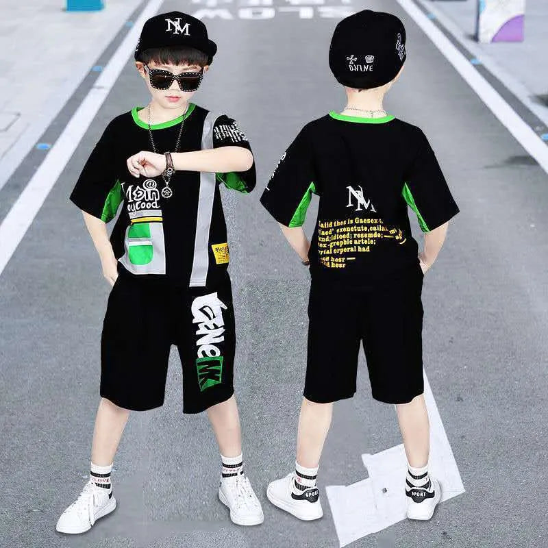 Boys' Summer Loose Sports Clothes Middle And Big Children's Two Piece Set - Enfance-Heureuse