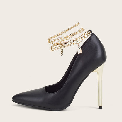 Metal Chain Pointed High Heels Women's Low-top Stiletto Heels - Enfance-Heureuse