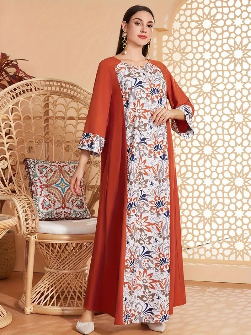 Robe Abaya élégante à manches longues et imprimé floral