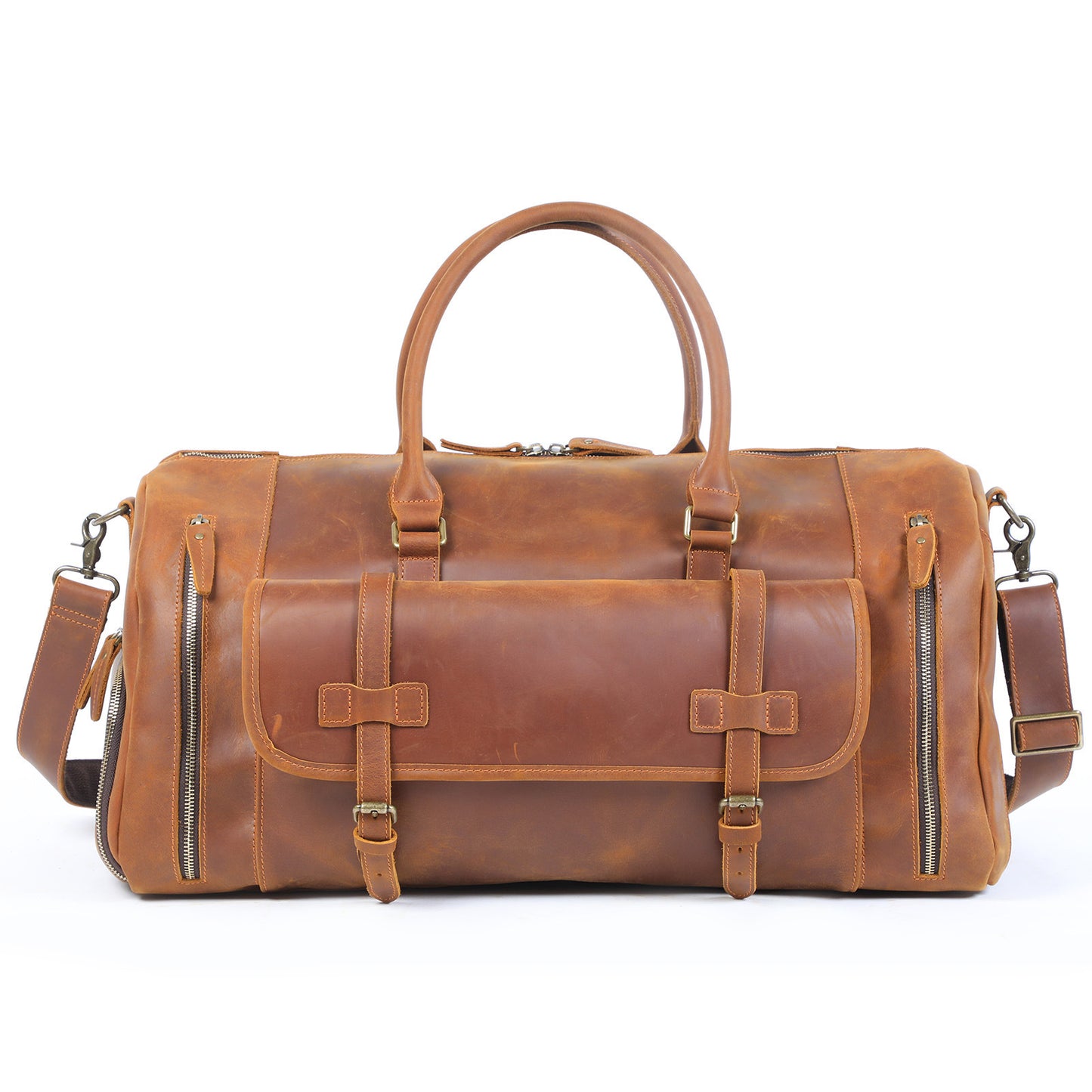 Men's Retro Genuine Leather Super Large Capacity First Layer Cowhide Leather Hand Luggage Bag - Enfance-Heureuse