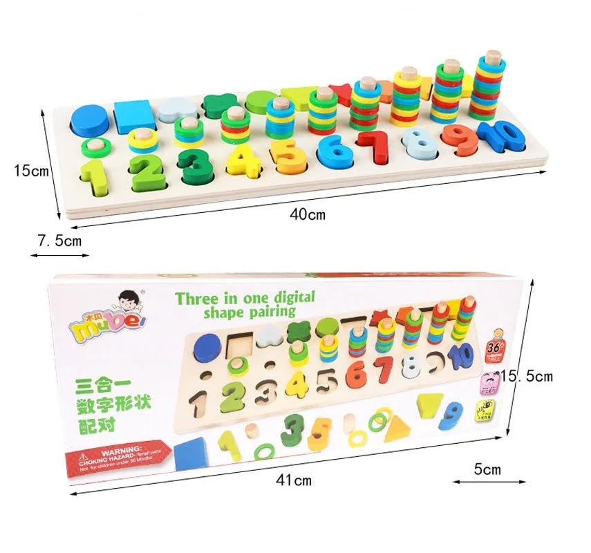 Wooden three-in-one color digital shape logarithmic board - Enfance-Heureuse