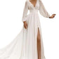 European And American High Waist Plus Size Deep V Long Sleeve Mopping Backless Wedding Dress High Slit - Enfance-Heureuse
