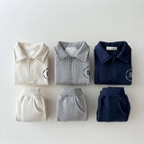 Fleece-lined Lapel Sweatshirt And Sweatpants Suit Children's Two-piece Suit - Enfance-Heureuse