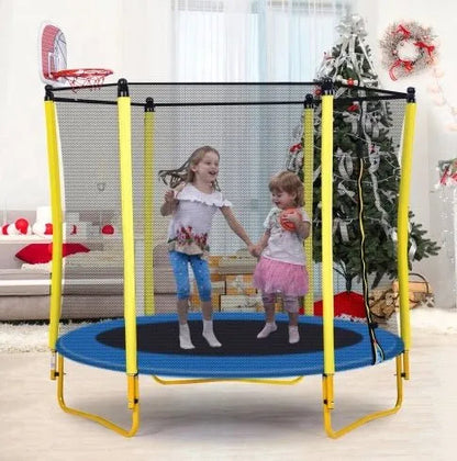 Trampoline de 5,5 pieds pour enfants - Mini trampoline d'extérieur et d'intérieur pour tout-petits de 65 pouces avec enceinte, panier de basket et ballon inclus