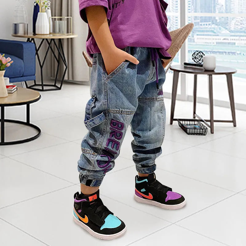 Children's Embroidered Trousers Plus Fleece Thick Pants - Enfance-Heureuse
