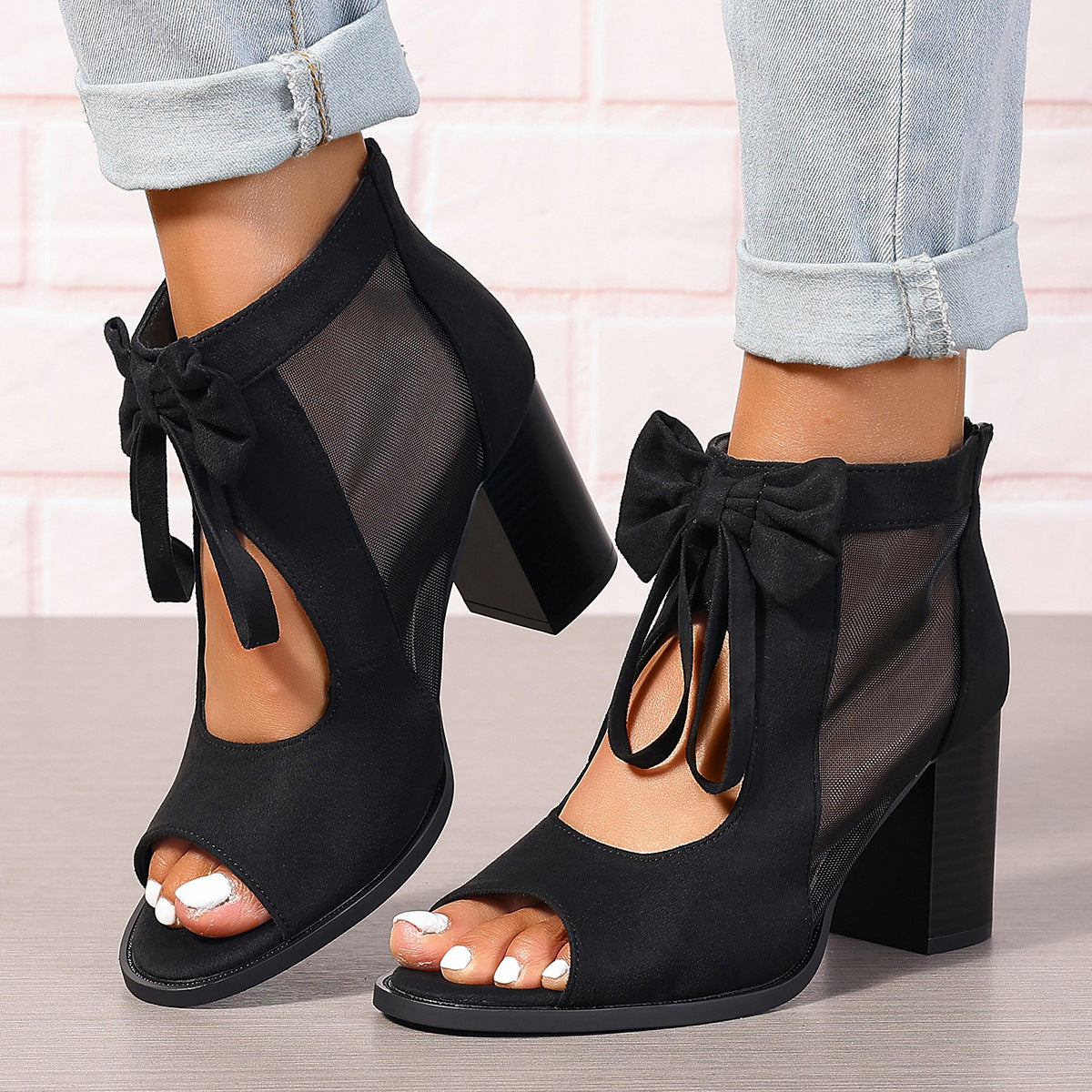 Large Size Thick Heel High Heels Women's Bow Sandals - Enfance-Heureuse