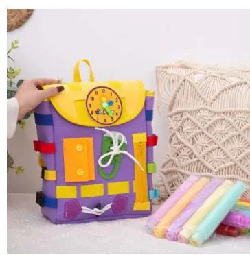 Sac à dos avec boucles et jouets d'activité d'apprentissage pour les tout-petits développent des compétences de base - Enfance-Heureuse