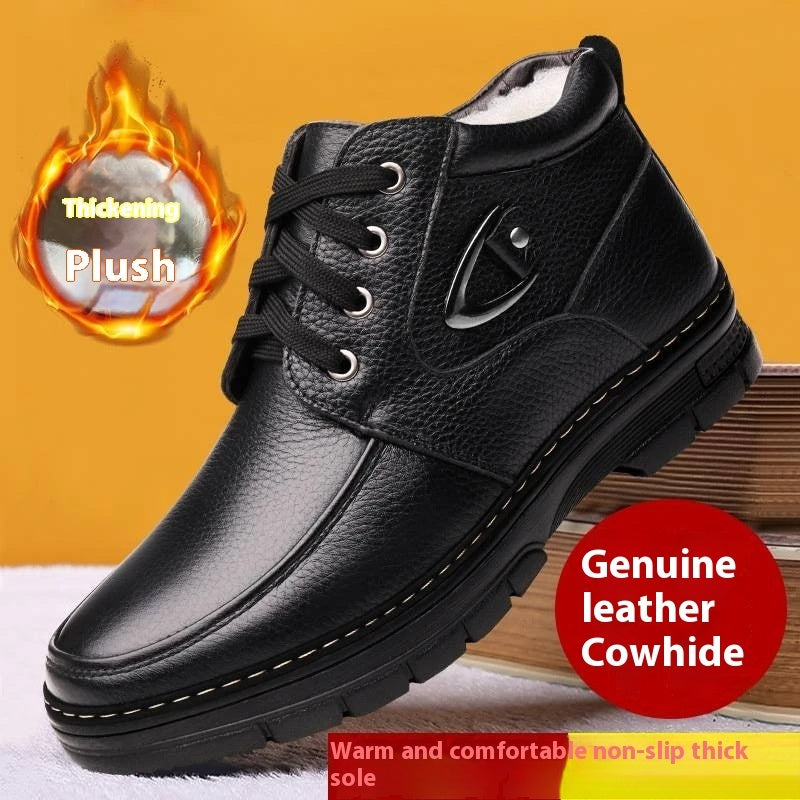 Middle-aged And Elderly Men's Winter Warm Fleece-lined Thick Old Men's Leather Shoes - Enfance-Heureuse
