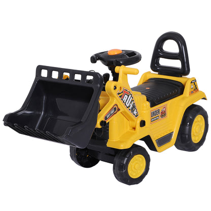 Kids Ride On Excavator Toy, Yellow Pull Cart Bulldozer With Bucket, Horn, Steering Wheel, For Toddler - Enfance-Heureuse