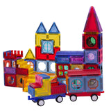 Ensemble de carreaux de construction magnétiques de 149 pièces pour enfants avec 2 voitures-Blocs de construction magnétiques 3D plus forts-Jouets magnétiques STEM colorés développent leurs compétences motrices et leur créativité - Enfance-Heureuse
