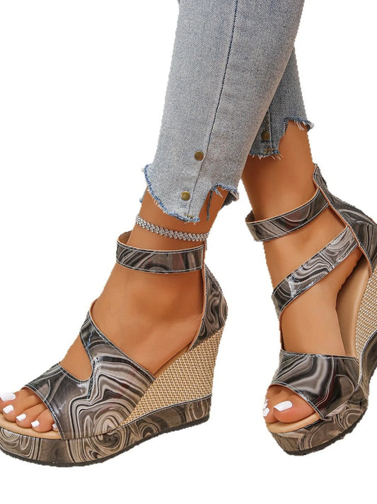 Platform Wedge Sandals with Ankle Strap - Enfance-Heureuse