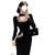 Puffy Sleeves Square Collar Pearl Bib Velvet Black Dress Dress - Enfance-Heureuse