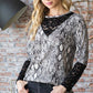 Heimish Full Size Snakeskin Print Round Neck Lace Contrast Top - Enfance-Heureuse
