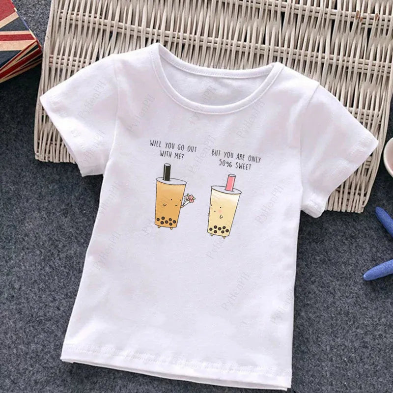 Cute Milk Tea Print Children's T-shirt - Enfance-Heureuse