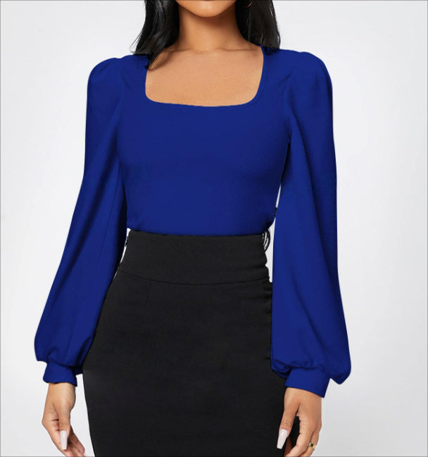 Ladies' Elegant Temperament Versatile Solid Color Long Sleeved Shirt Top - Enfance-Heureuse