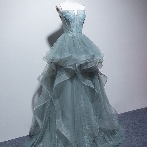 Grey Green Suspender Bra Evening Dress For Women - Enfance-Heureuse