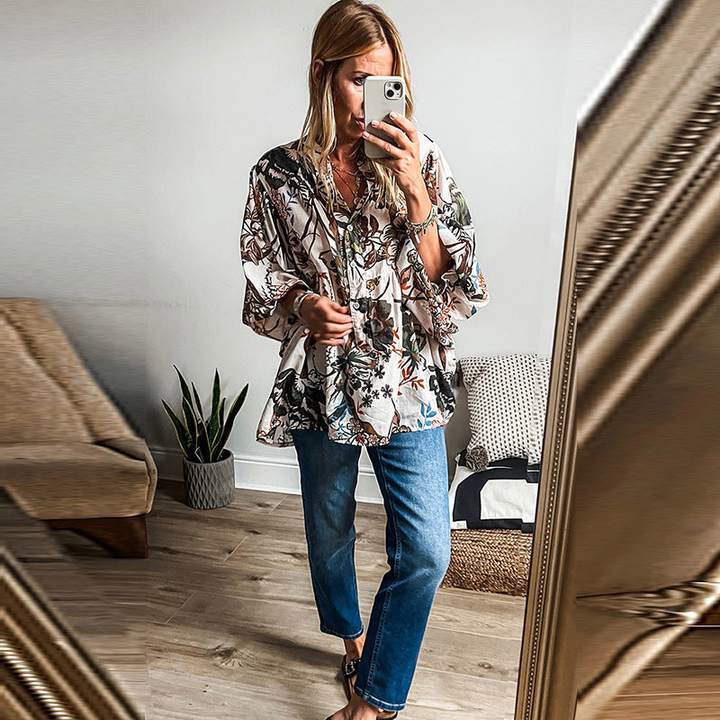 Chemise à imprimé floral pour femme