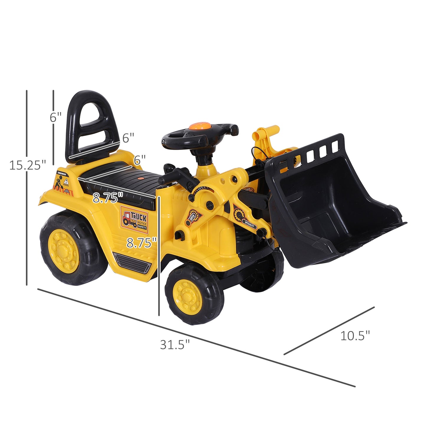 Kids Ride On Excavator Toy, Yellow Pull Cart Bulldozer With Bucket, Horn, Steering Wheel, For Toddler - Enfance-Heureuse