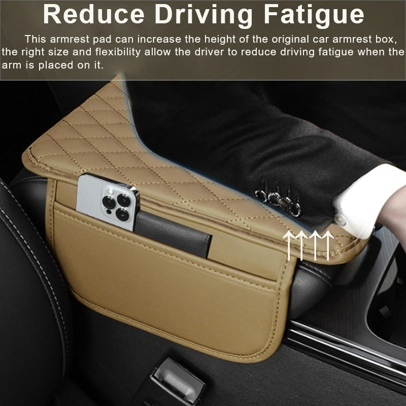 Car Armrest Box Reinforced Pad With Side Storage Bag - Enfance-Heureuse