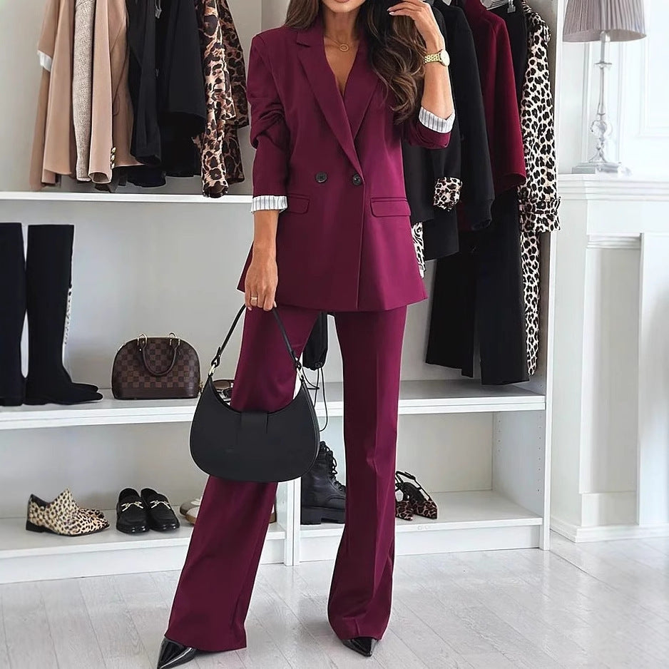 Women's Suit Lapel Leisure Commute Solid Color Two-piece Suit - Enfance-Heureuse