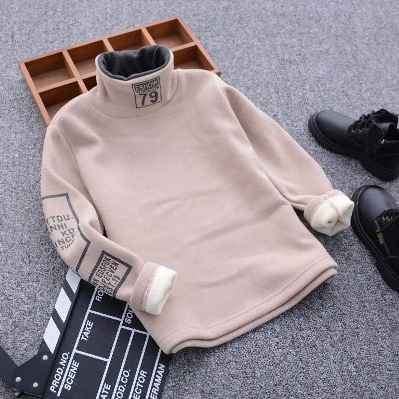 Winter Long-sleeved T-shirt Children High Neck Sweater - Enfance-Heureuse