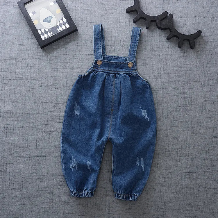 Boys and girls baby denim suspenders trousers - Enfance-Heureuse