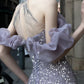 Purple Host Starry Sky Annual Meeting Beaded Toast Dress Halter Model Catwalk Fishtail - Enfance-Heureuse
