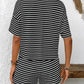 Striped Round Neck Short Sleeve Top and Shorts Set - Enfance-Heureuse