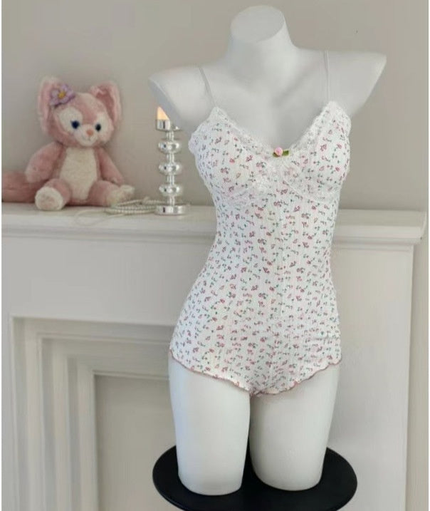 Pure Desire Style Small Floral V-neck Skinny Slimming Sleeveless - Enfance-Heureuse