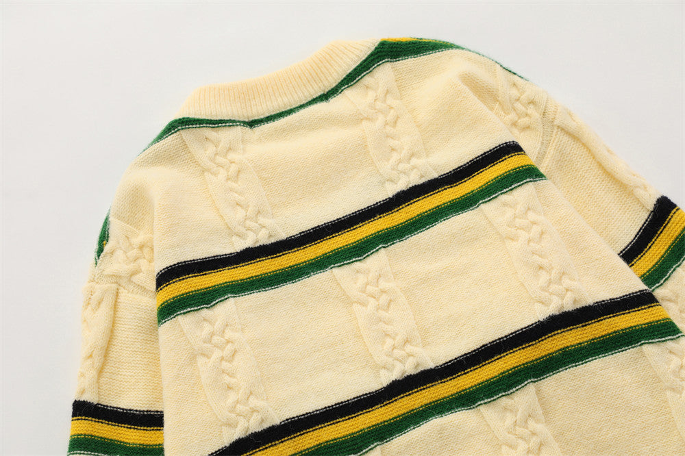 Men's Loose Striped Lapel Cardigan Sweater - Enfance-Heureuse