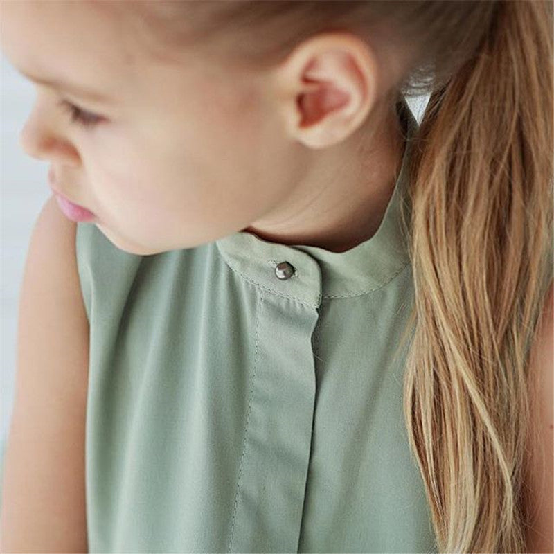 Fashion Simple Solid Color Sleeveless Small And Medium Girl Dress - Enfance-Heureuse